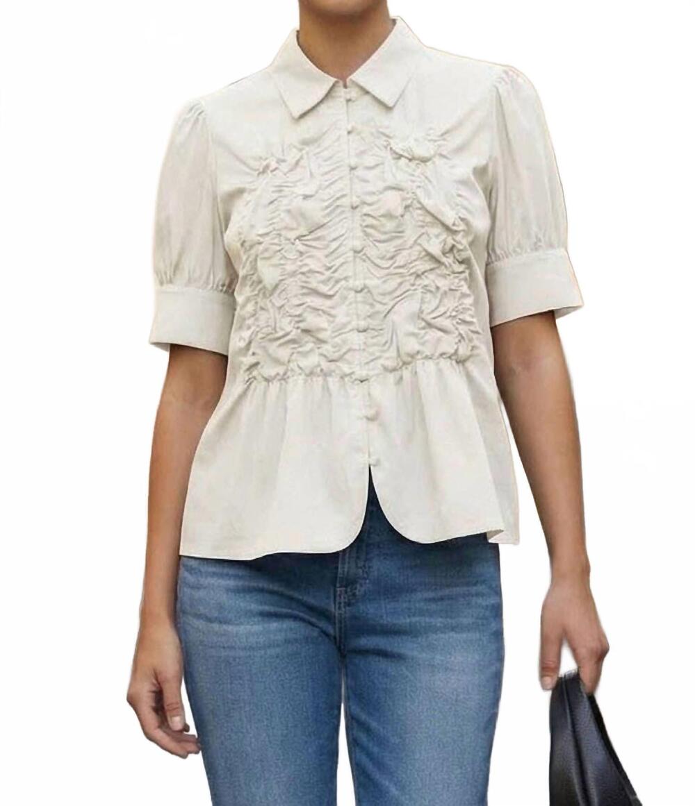 NEW VAVA women's ruched front button-up blouse in off white
